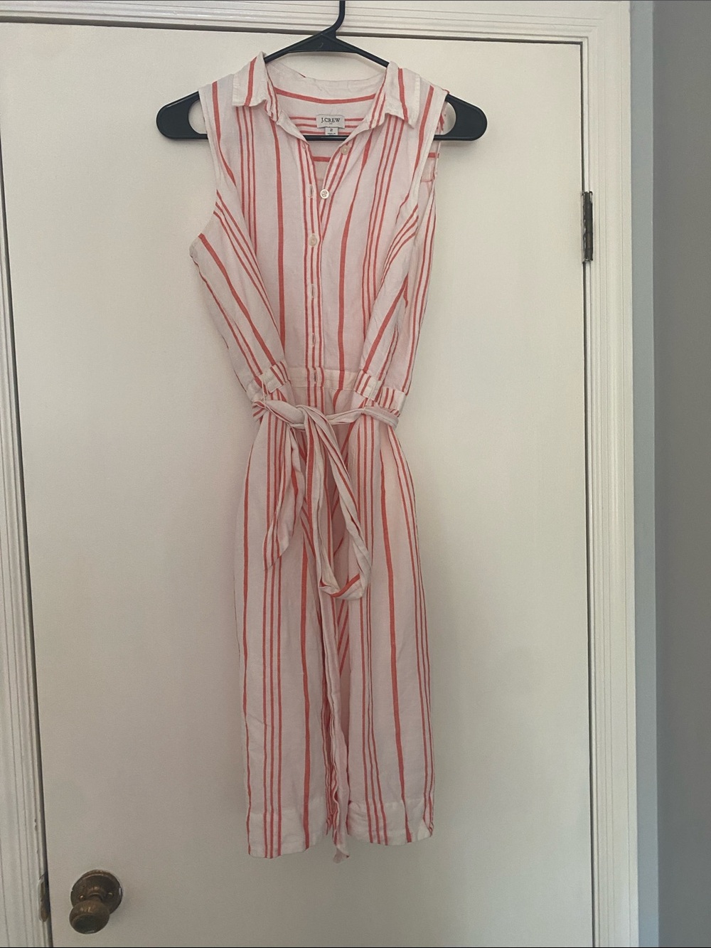 J. Crew White and Coral Striped Sleeveless Top